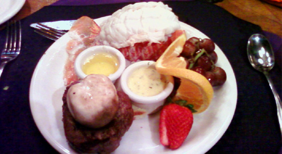 Lobster tail and petite filet mignon