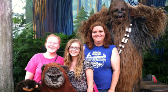 Ewok, Chloe, Becca, Sarah and Chewbacca