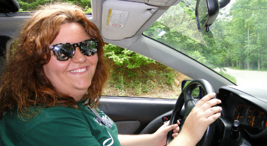 Sarah driving the Tail of the Dragon