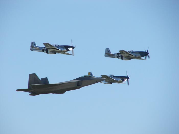 F-22 Raptor and P-51 Mustangs